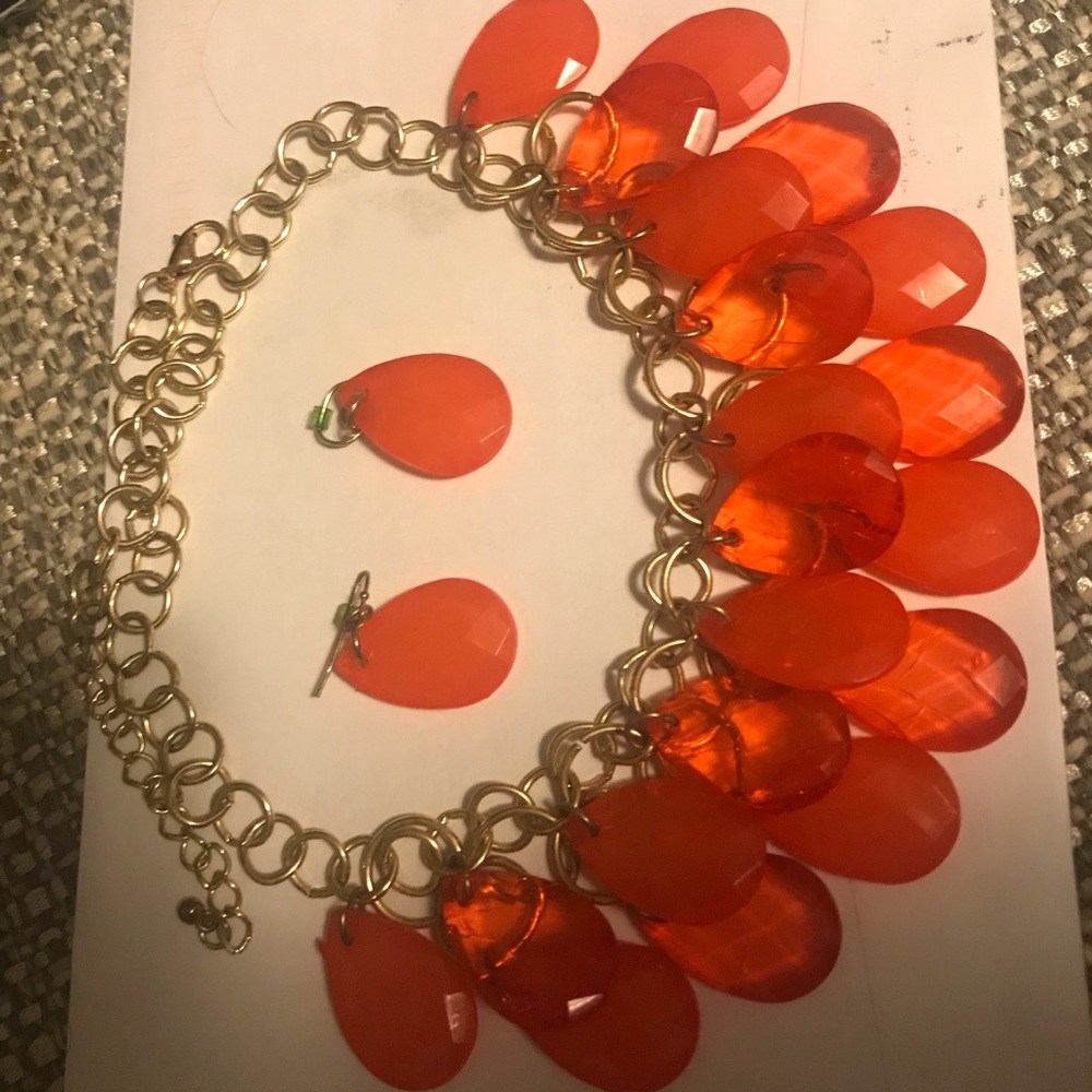 Orange Statement Piece Necklace Set